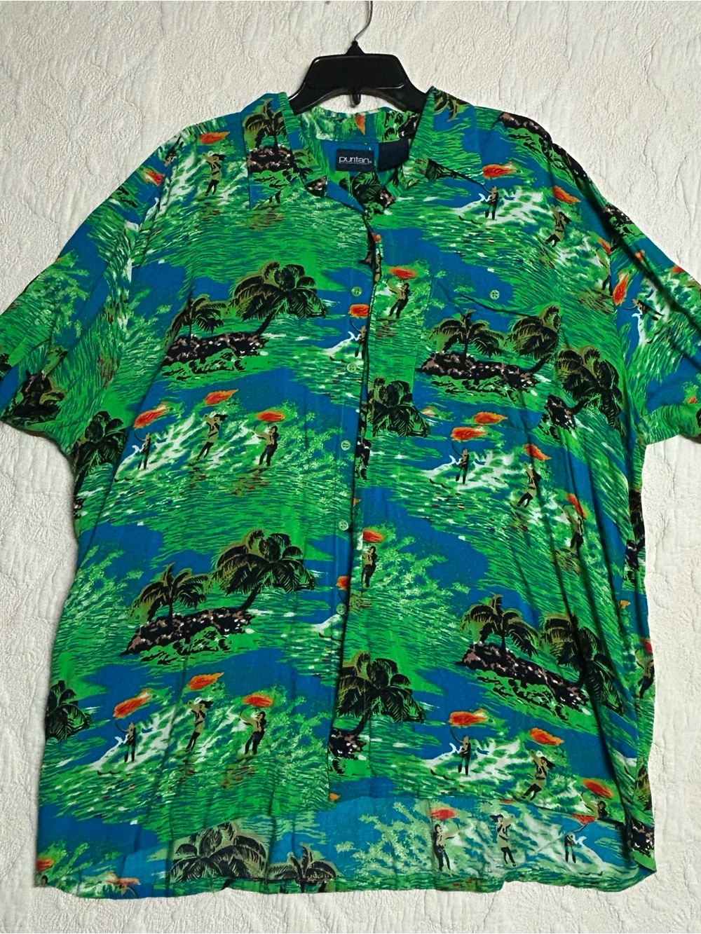 Men’s size XL vintage Puritan Green & Blue Tropical Print Short-Sleeve Shirt